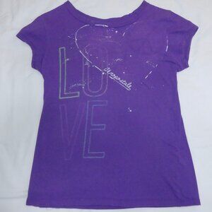 VINTAGE AEROPOSTALE PURPLE LOVE HEART SPLATTERED PAINT LOOK SHIRT - JUNIOR SZ L
